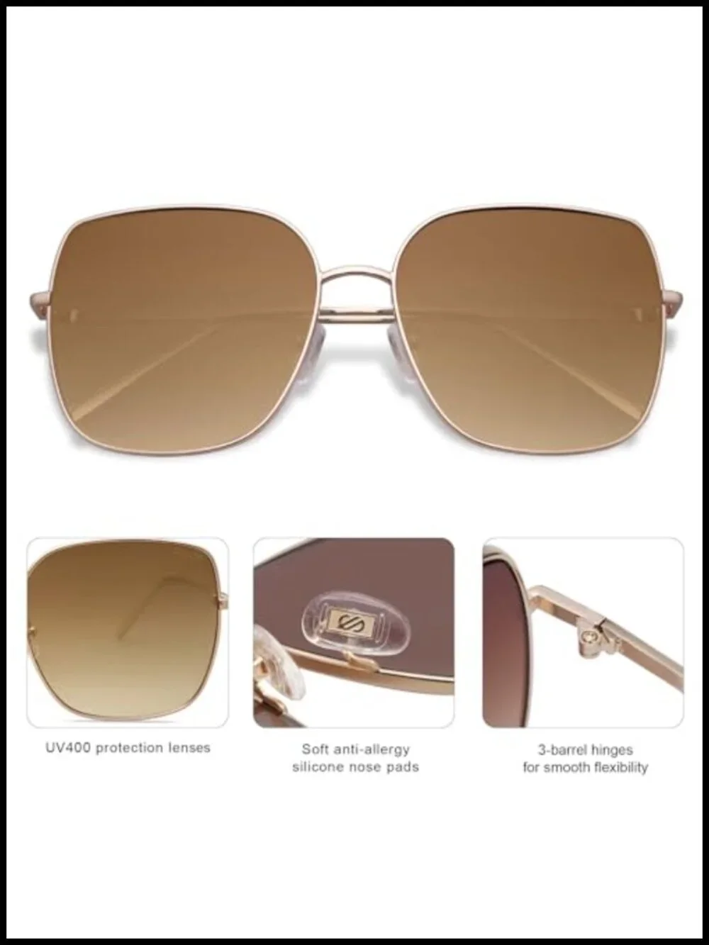 Oversized Square Metal Frame UV Protection Sunglasses